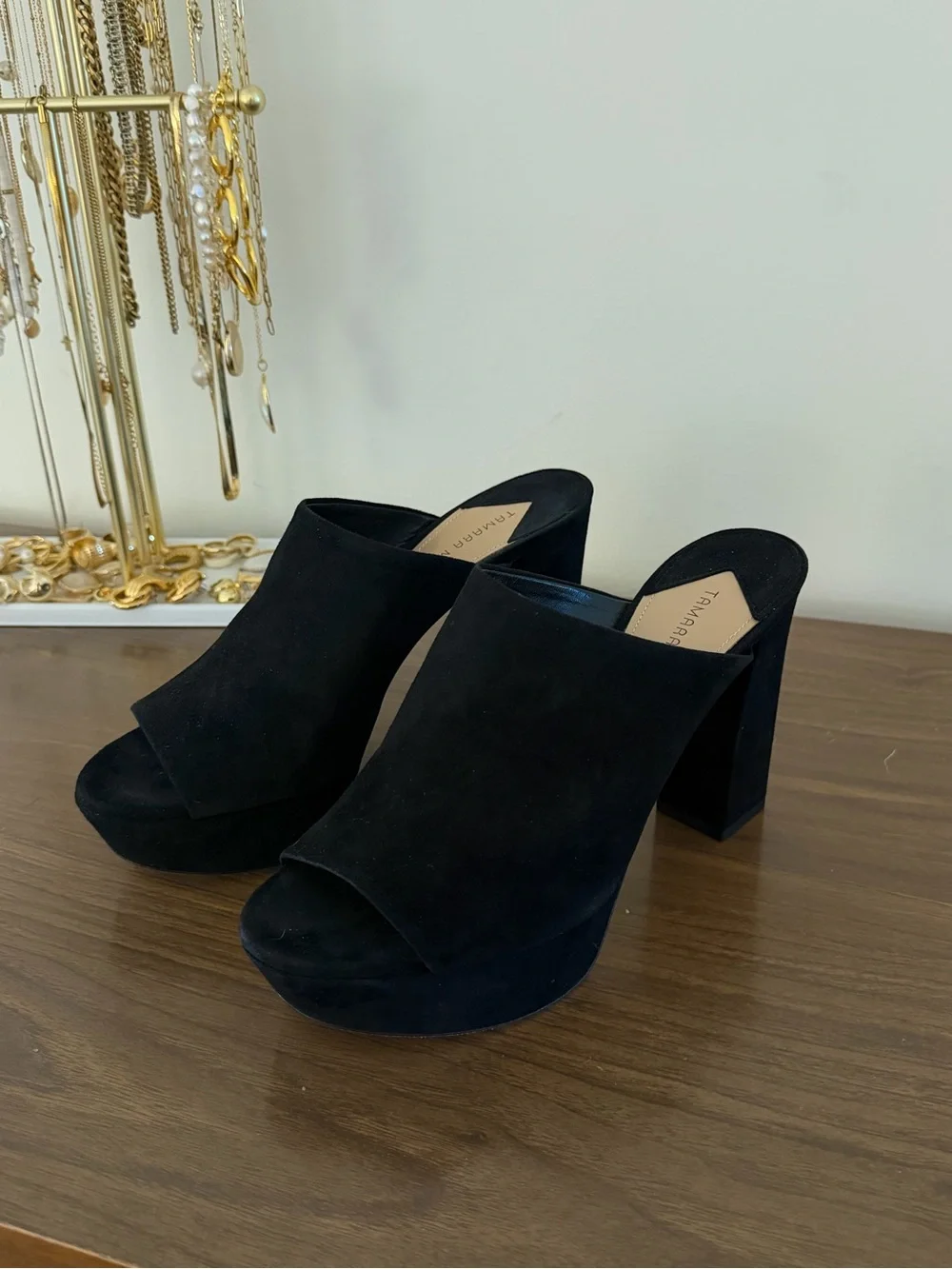NEW Tamara Mellon Black Suede Platform Mule Heels EU Size 41.5